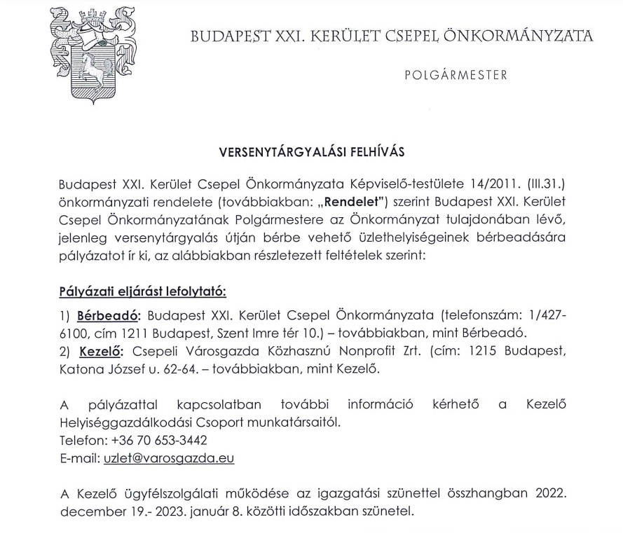 Versenytargyalasi felhivas 2022 12 01